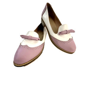 White and Lavender Loafer Style Saddle Shoes Classic Design 9.5